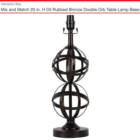 NEW Hampton Bay 20 in. H Oil Rubbed Bronze Double Orb Table Lamp Base - Picture 1 of 14